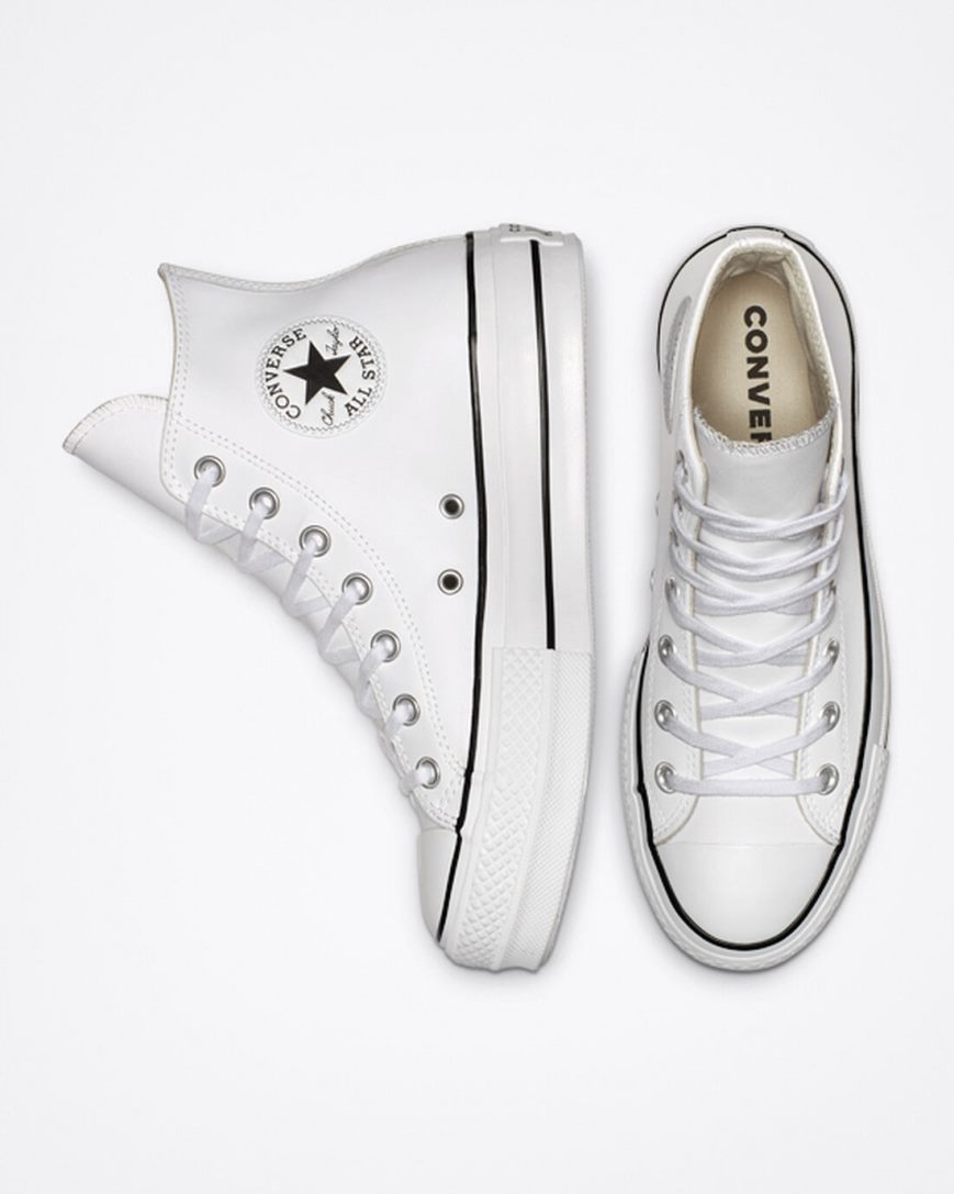 Sapatos Plataforma Converse Chuck Taylor All Star Lift Couro Cano Alto Feminino Branco Pretas Branco | PT X01P735